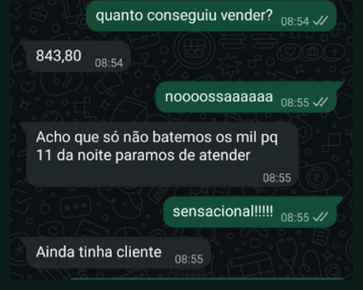 Feedback real de cliente sobre vendas do dia