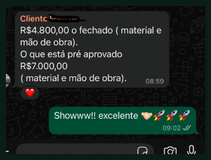 Feedback real de cliente sobre orçamento aprovado
