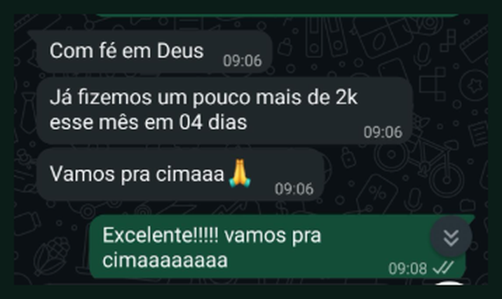 Feedback real de cliente sobre resultados do mês