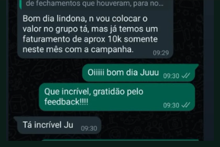 Feedback real de cliente sobre faturamento da campanha