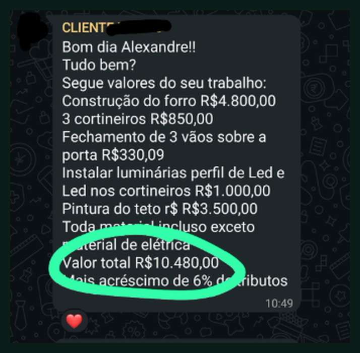Feedback real de cliente com valores de vendas fechadas